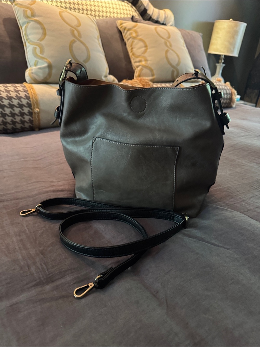 Joy Susan Vegan Crossbody and Tote Set - Black & Taupe